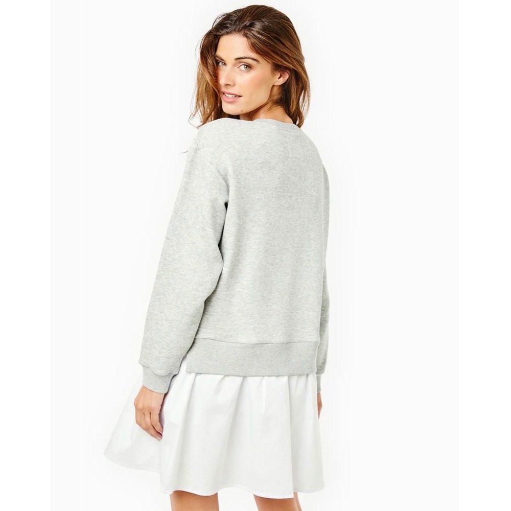 Addison Bay Harper Dress Gray White Mixed Media Sweatshirt Dress | Small - Picture 5 of 11